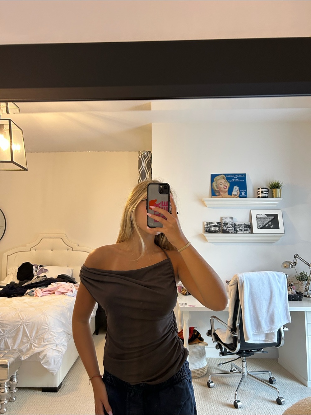 Zara Brown Off-Shoulder Ruched Bandeau Top